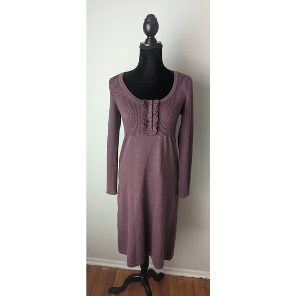 Boden Dresses & Skirts - Boden dusty purple ruffle bib long sleeve wool sweater dress